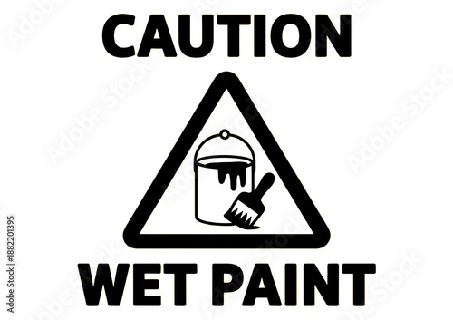 caution wet paint sign with paint bucket on transparent background