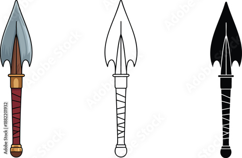Dagger silhouette & Outline and illustration set isolated on transparent background