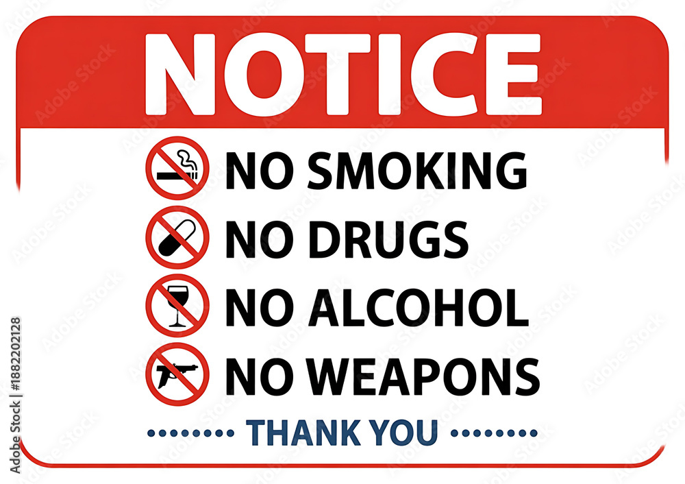 Obraz premium notice sign prohibiting smoking drugs alcohol and weapons on transparent background