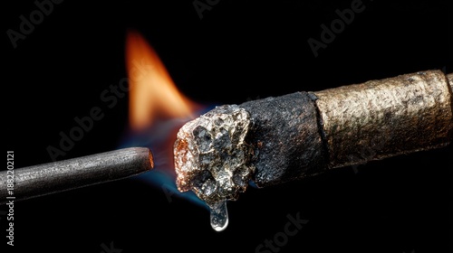 Close up of flame torching metal creating melting and flowing effect