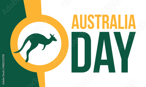 Australia Day. National happy holiday, celebrated annual in January 26. Australian patriotic elements.  Kangaroo silhouette. Poster, card, banner and background. Vector illustration