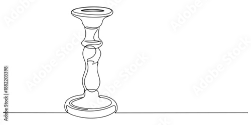 Continuous one line drawing of candle holder, symbolizing warmth and light, line art style vector illustration.