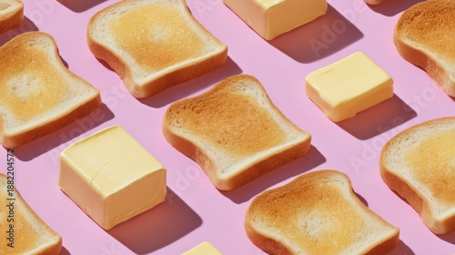 Wallpaper Mural sliced bread with butter and cheese on pink gradient texture background Torontodigital.ca