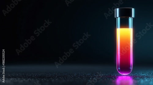Vibrant test tube with colorful liquid gradient on dark background