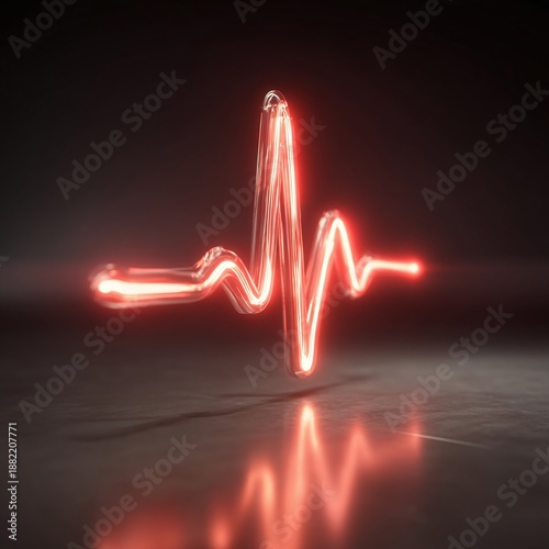 Glowing red ECG heartbeat line on dark background with reflection