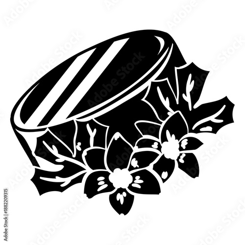 Photography Ice hockey puck with flowers high contrast