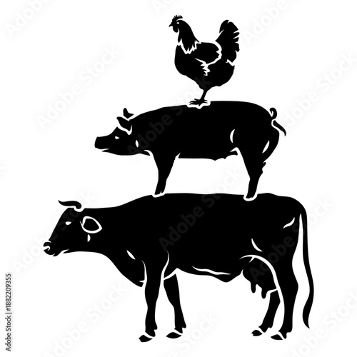 Cow pig and chicken cut out