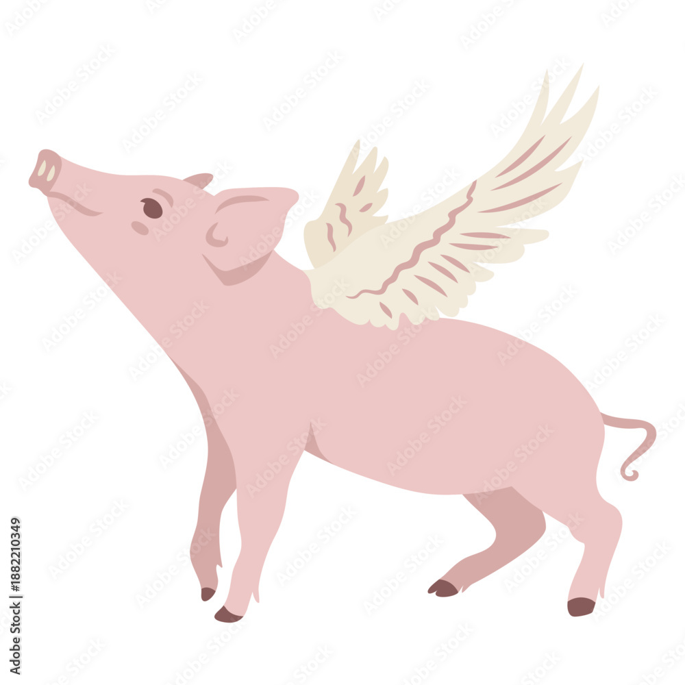 Fototapeta premium Pig with wings flat