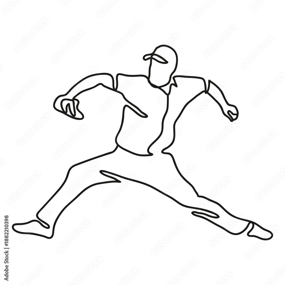 Fototapeta premium Baseball player throwing ball continuous line