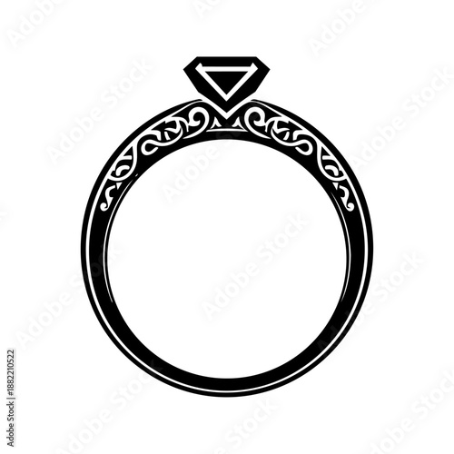 Decorative engagement ring outline with gemstone, representing luxury jewelry, commitment, romance, and timeless elegance.
