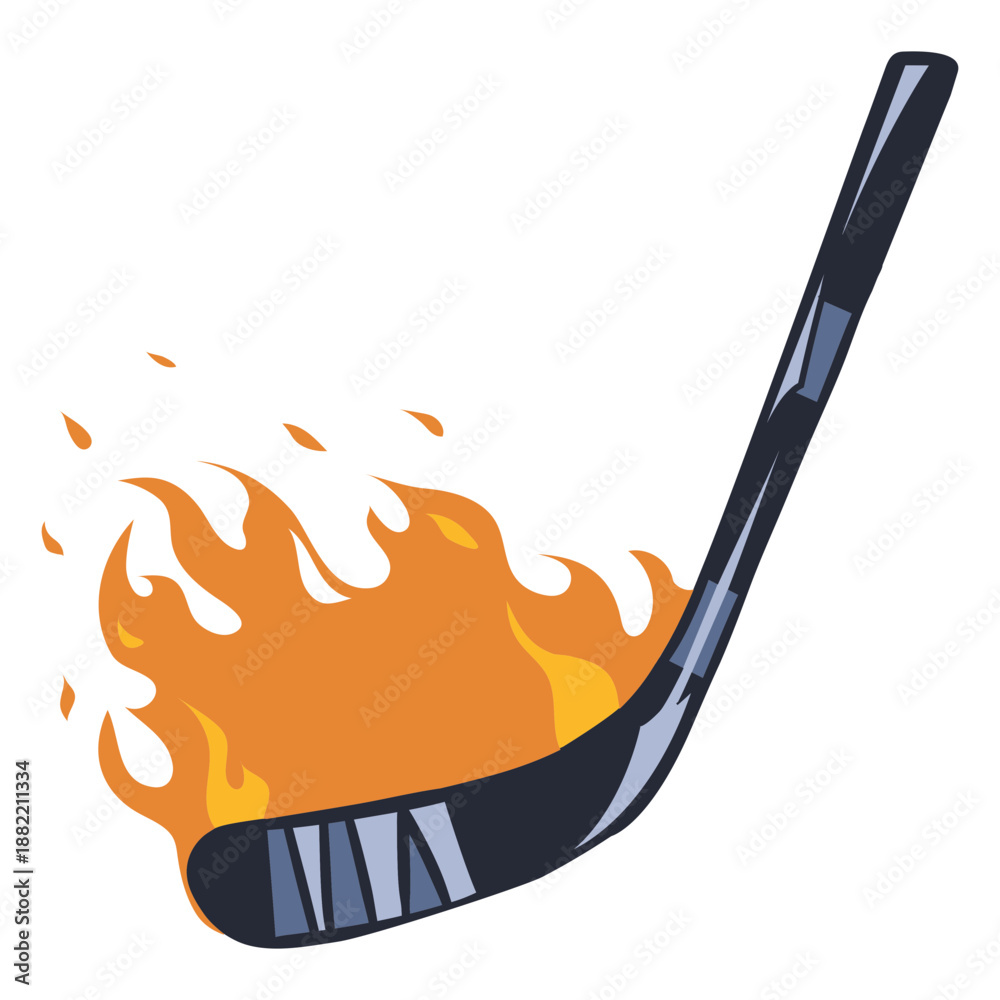 Naklejka premium Hockey stick on fire illustration