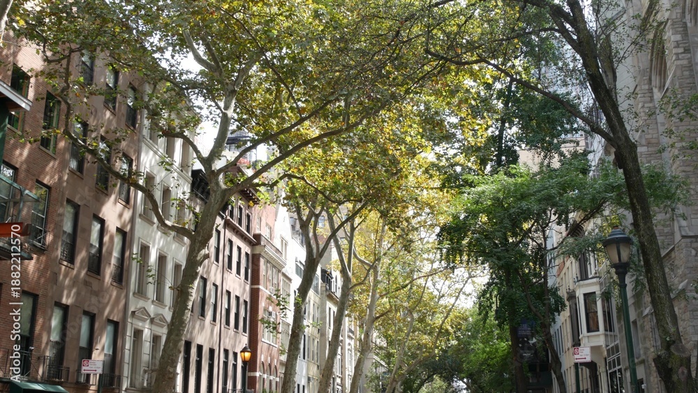 custom made wallpaper toronto digitalNew York City urban residential buildings architecture, Manhattan classic street, Greenwich village, United States of America. Typical red brick house in NYC, real estate property in USA. West village