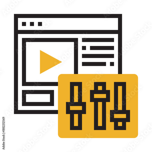 Video player editing controls icon web digital media streaming content production management application settings
