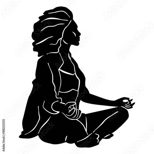 Woman meditating in beach cut out
