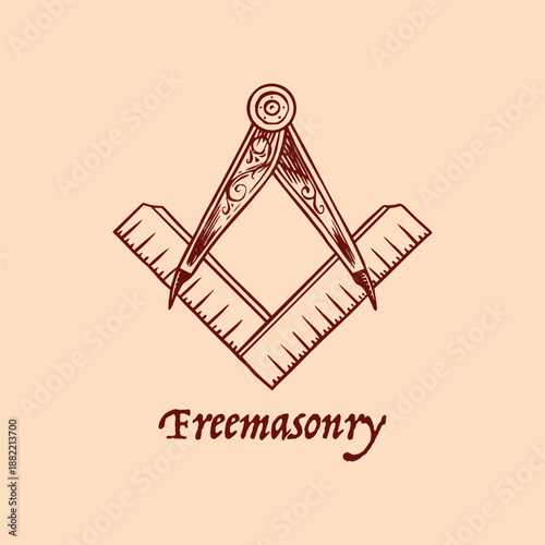 Compass Square as symbol of mason freemason .Conspiracy and Secret Society emblem. Hand drawn engraving 