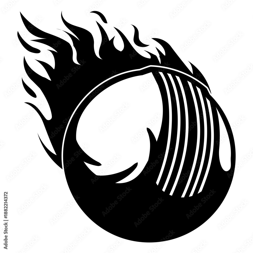 Naklejka premium Cricket ball with fire filled stroke