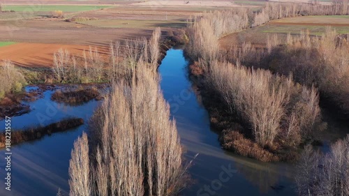 Aerial View of River Flooding Winter Landscape