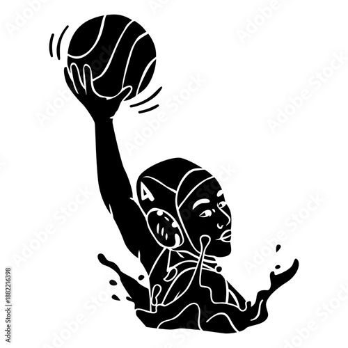 Waterpolo player throwing ball left handed cut out