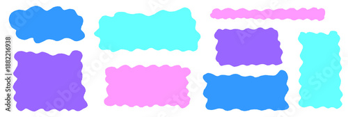 A flat organic shape with wavy scallop edges designs a rectangle frame, organic flow and wavy curves repeat as shape meets rectangle frame.