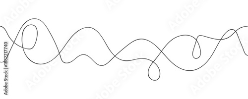 Abstract black wave line bg. Dynamic doodle energy flow on white background. Seamless messy thread with swirl pattern. Curl drawn business concept. Artistic brush stream. Chaos scribble tangled string