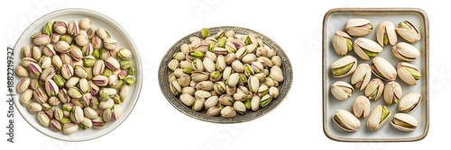 Wallpaper Mural Delicious pistachio nuts served on a variety of plates, showcasing their natural, raw beauty. The photo shows the different shapes and arrangements of the food. Torontodigital.ca