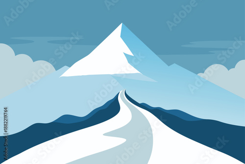 Snowy Mountain Trail Leading Into Fog