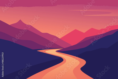 River Valley Glowing Under Sunset Haze