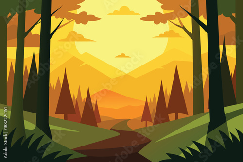 Forest Clearing With Golden Hour Sunlight