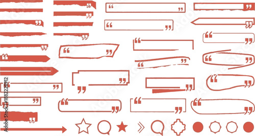 Decorative Quote Box Frames and Text Borders with Quotation Marks in Red
