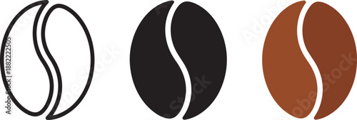 Coffee bean organic aroma icon set in outline and solid brown styles for cafe branding design