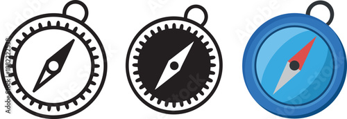 Compass icon set black red grey blue flat outline style vector art