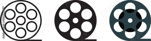 Film reel icon set on transparent background illustration vector line film reel