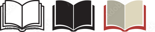 Open book education icon set with linear and color versions for library or school application