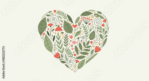 Heart of Flowers and Leaves Illustration A Symbol of Nature's Love and Growth