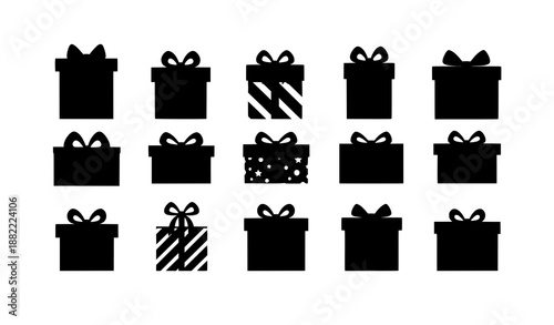 Minimal gift box icon set with ribbon wrapped present symbols in flat vector style for Christmas and celebration design