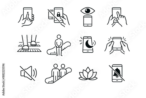 Device quiet etiquette restraint escalator icons vector icon silent step control low