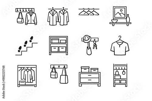 Hanging wrinkle outerwear minimalist quick icon vector assign wall icons storage hooks