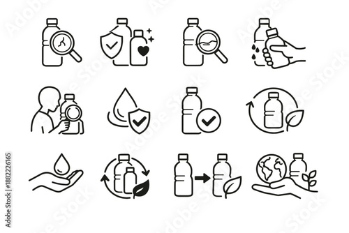 Replacement safe vector friendly eco magnifying inspect cue step bottle awareness icon