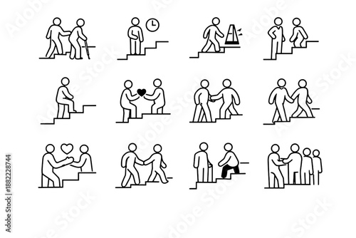 Calm stairwell focus movement person icon empathy accommodate icons social inclusive vector