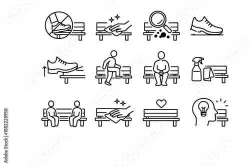Shoe etiquette step icon feet rule urban vector bench placing respect