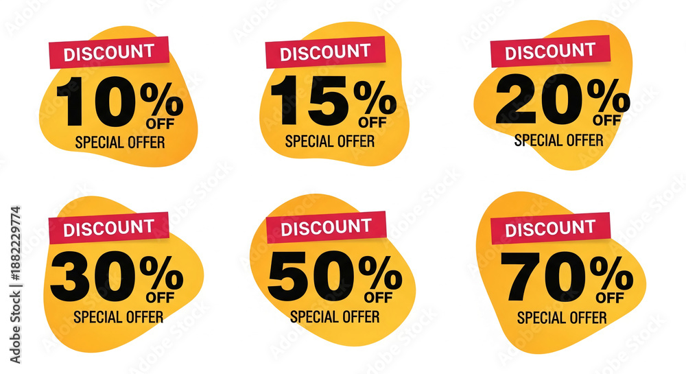 Obraz premium Set of yellow discount labels with red 