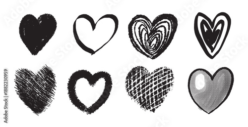 Set of hand drawn hearts. Grunge brush collection scribble markers hearts isolated on white background. Vector illustration for print, scrap booking, graphic design, web and other.