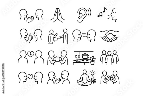 Politely etiquette vector communication icons kitchen speech ask kind tone verbal conflict