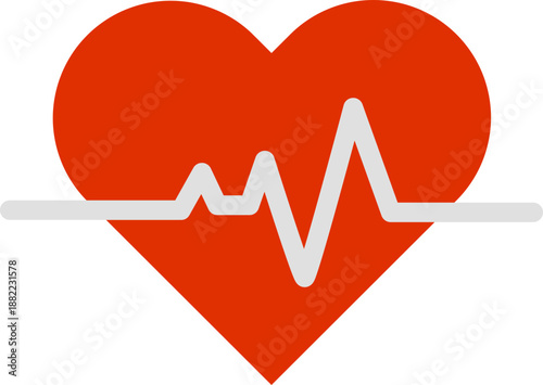 Heart pulse. Red and white colors. Heartbeat lone, cardiogram. Beautiful healthcare, medical background. Modern simple design. Icon. sign or logo. Flat style vector illustration.