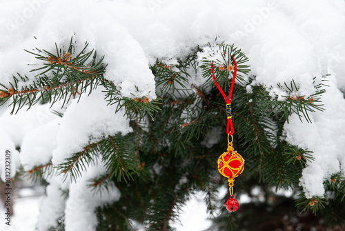 Traditional chinese decor on christmas tree