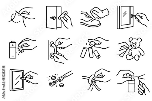 Polishing icon daily repair replacing skills taping corrosion unjamming splice vector alignment