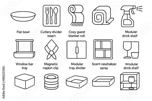 Shelf divider modular flat vector roll tray rack icons hosting minimalist icon