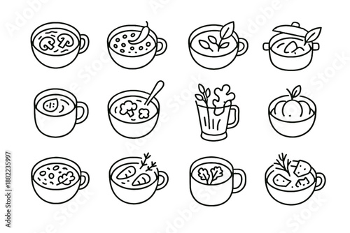 Soup sage icons spicy vector pot roasted minimalist icon spinach puree celery