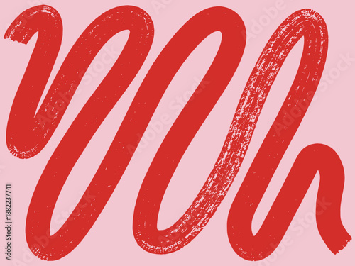 Hand-Drawn Grainy Res Brush Strokes On Pink Background. Distress Damaged Banner with Wavy Shapes. Retro Vintage Abstract Texture with Bold Lines