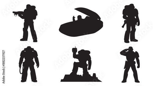 Space Marines Silhouette Set Isolated on White Background